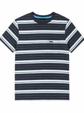 O'Neill Youth XL 14/16 T-Shirt Blue Striped Cotton Pocket Tee NWOT Teal Charcoal